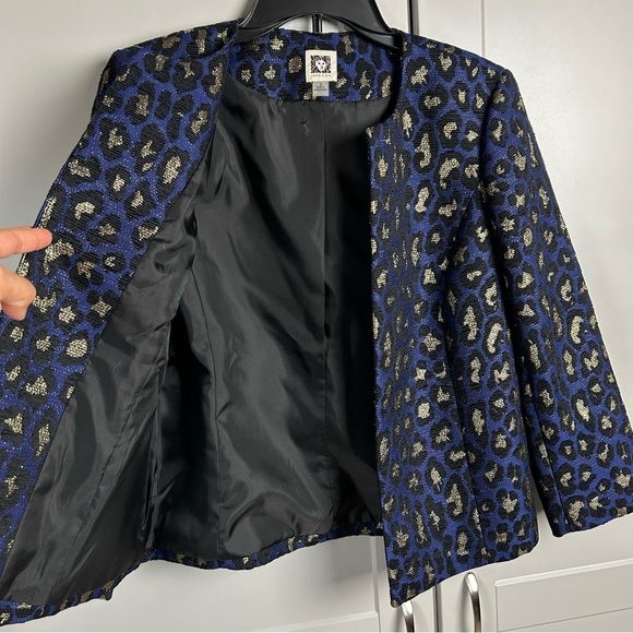Anne Klein Women's Small Blazer Blue Gold Black Leopard Print Office Business - Picture 5 of 7